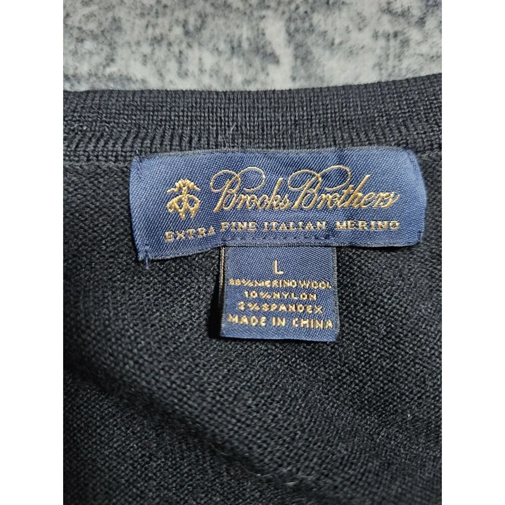 Brooks Brothers Sweater Mens Large Black Extra Fine Merino Wool V Neck Pullover